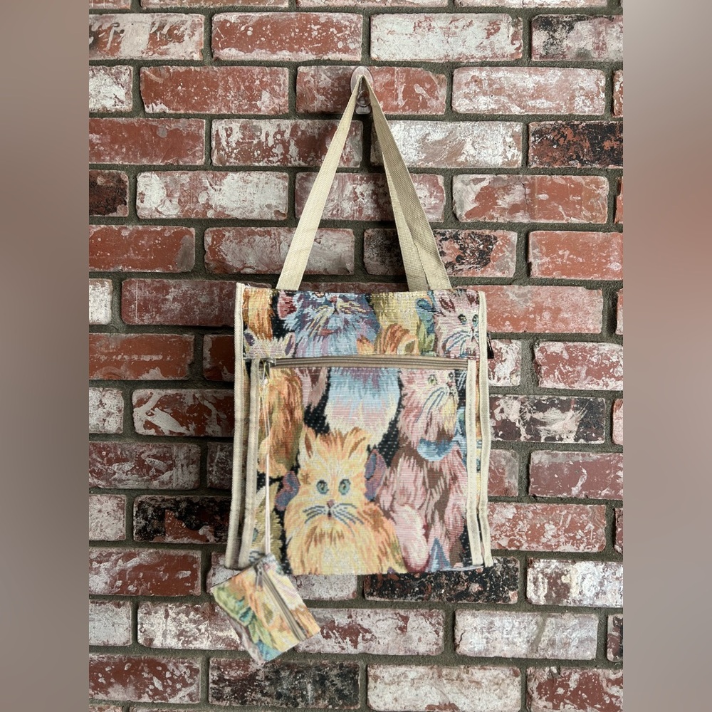 Charming Cat Print Tote Bag With Coin Bag